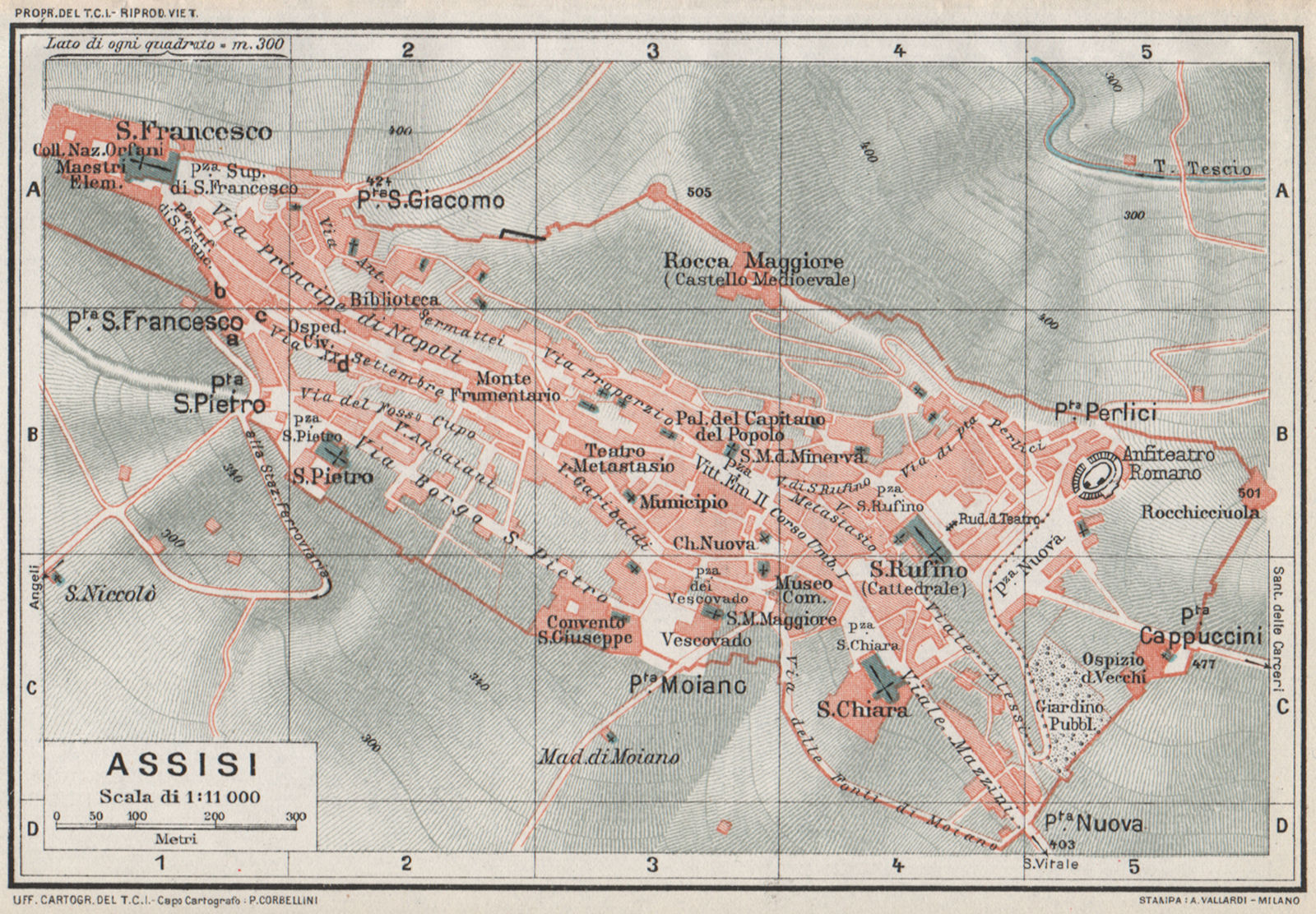 ASSISI. Vintage town city map plan. Italy 1924 old antique chart